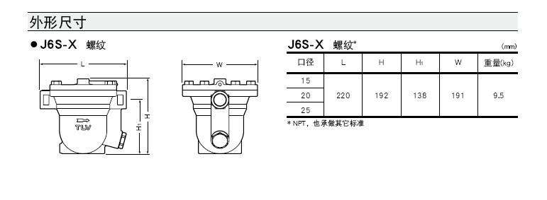 J6S-X��ˮ�����γߴ�